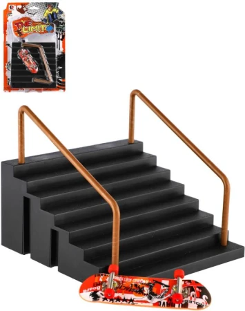 Skateboard prstový fingerboard herní set se schůdky a zábradlím na kartě Skateboard prstový fingerboard herní set se schůdky a zábradlím na kartě
