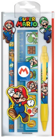 Školní pomůcky set 4ks Super Mario s pravítkem a propiskou