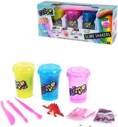 Slime Play výroba slizu kreativní set 3 kelímky se třpytkami a dino figurkou Slime Play výroba slizu kreativní set 3 kelímky se třpytkami a dino figurkou