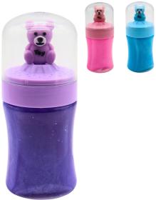 Sliz barevný třpytivý v kelímku s medvídkem 3 barvy