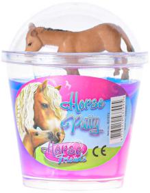 Sliz barevný zábavná hmota s koníkem 10cm Horse Friends 4 druhy v kelímku