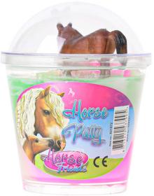 Sliz barevný zábavná hmota s koníkem 10cm Horse Friends 4 druhy v kelímku