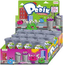 Sliz hmota prdící v plastové popelnici dětská žertovinka různé barvy