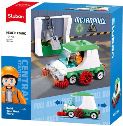 Sluban Metropolis Auto zametač zpětný chod 104 dílků + figurka (stavebnice) Sluban Metropolis Auto zametač zpětný chod 104 dílků + figurka (stavebnice)