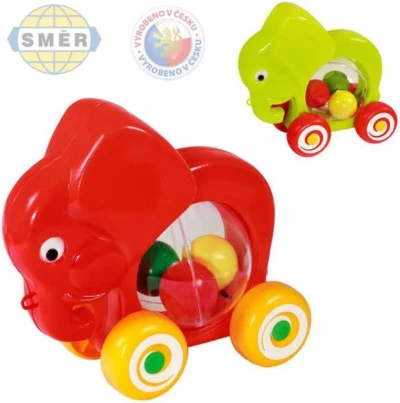Směr Slon baby jezdící s míčky tahací 2 barvy PLAST Směr Slon baby jezdící s míčky tahací 2 barvy PLAST