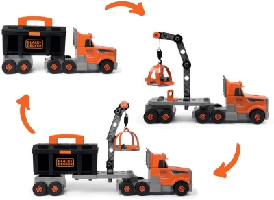 Smoby B+D Kamion jeřáb šroubovací s přívěsem stavební auto s boxem a nářadím