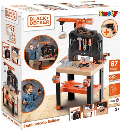 Smoby B+D Velká pracovní dílna s jeřábem a šroubovacím autem s nářadím