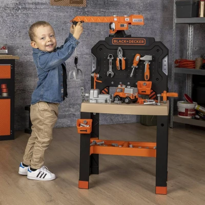 Smoby B+D Velká pracovní dílna s jeřábem a šroubovacím autem s nářadím