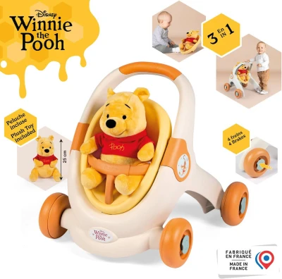 Smoby Baby chodítko 3v1 set s plyšákem Medvídek Pú PLYŠ