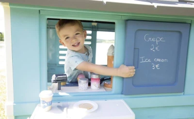 Smoby Baby zahradní domeček Cukrárna se čtečkou karet a nádobím