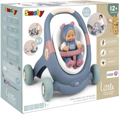 Smoby Little baby chodítko / kočárek / sedátko pro miminko set s panenkou 3v1
