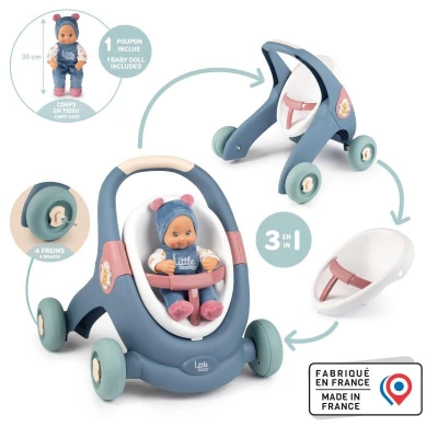 Smoby Little baby chodítko / kočárek / sedátko pro miminko set s panenkou 3v1