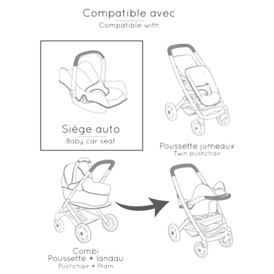 Smoby Maxi-Cosi 3v1 Autosedačka a židlička pro panenky světle růžová