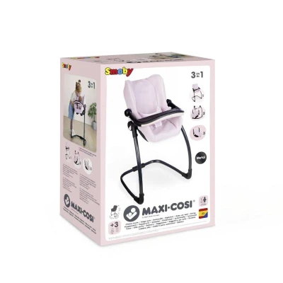 Smoby Maxi-Cosi 3v1 Autosedačka a židlička pro panenky světle růžová