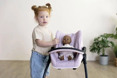 Smoby Maxi-Cosi 3v1 Autosedačka a židlička pro panenky světle růžová