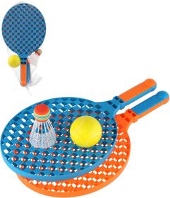 Soft líný tenis / badminton set 2 barevné pálky s míčkem a košíčkem 2v1