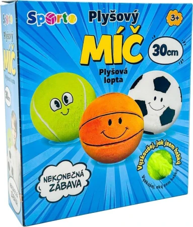 SPORTO Míč plyšový 30cm s obličejem 3 druhy (plyšová hračka)