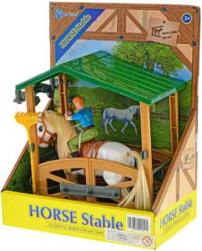 Stáj s koněm 14cm a jezdcem herní set v krabici
