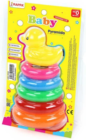 Stavebnice Baby pyramida s kačenkou kroužky navlékací plastová pro miminko