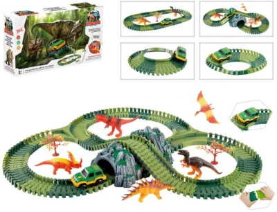 Stavebnice dino dráha variabilní 144 dílků set s autíčky a tunelem na baterie Světlo Stavebnice dino dráha variabilní 144 dílků set s autíčky a tunelem na baterie Světlo