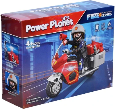 Stavebnice figurka hasič na motorce s doplňky na baterie Světlo 4 druhy
