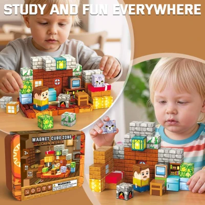 Stavebnice Magnet Cube Zone Život ve srubu 48 dílků magnetická