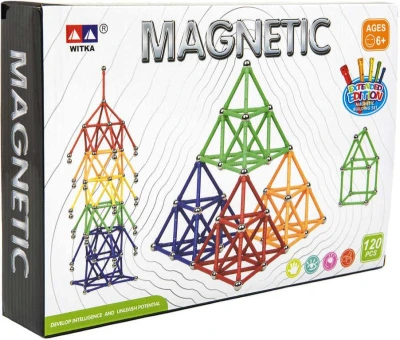 Stavebnice magnetická 120 dílků skládačka plast/kov v krabici Stavebnice magnetická 120 dílků skládačka plast/kov v krabici