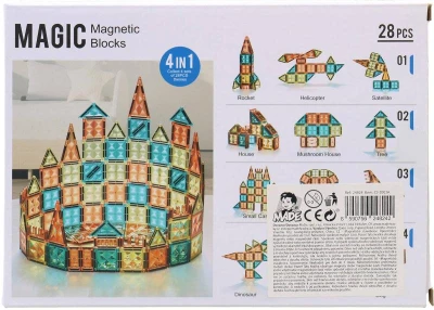 Stavebnice magnetická 28 dílků 3D skládačka plast/kov v krabici