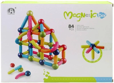 Stavebnice magnetická 84 dílků 3D skládačka plast/kov v krabici Stavebnice magnetická 84 dílků 3D skládačka plast/kov v krabici