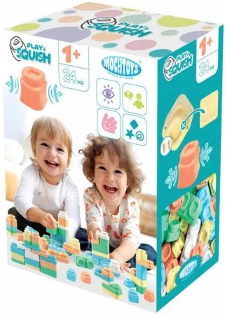 Stavebnice PlaySquish baby kostky silikonové 24ks měkké mačkací Stavebnice PlaySquish baby kostky silikonové 24ks měkké mačkací