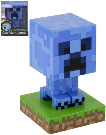 Stolní lampička Minecraft Creeper Icon Light 10cm na baterie modré LED Světlo