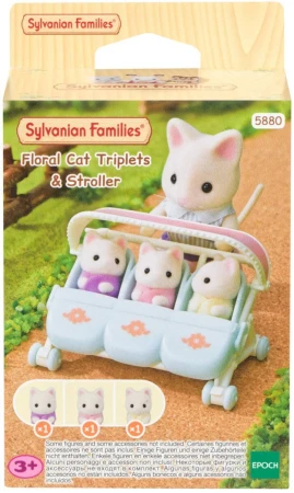 Sylvanian Families květinová kočičí trojčata set 3 figurky s kočárkem