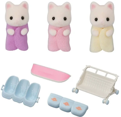 Sylvanian Families květinová kočičí trojčata set 3 figurky s kočárkem