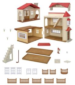 SYLVANIAN Velký patrový dům s červenou střechou a se světly, nový