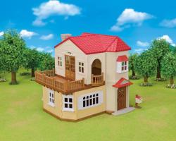 SYLVANIAN Velký patrový dům s červenou střechou a se světly, nový