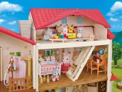 SYLVANIAN Velký patrový dům s červenou střechou a se světly, nový