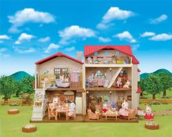 SYLVANIAN Velký patrový dům s červenou střechou a se světly, nový