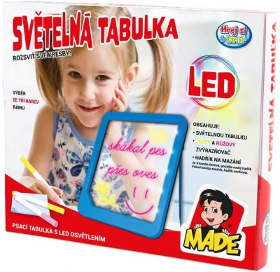 Tabulka světelná kreslicí set s fixy a hadříkem na baterie LED Světlo 3 barvy Tabulka světelná kreslicí set s fixy a hadříkem na baterie LED Světlo 3 barvy