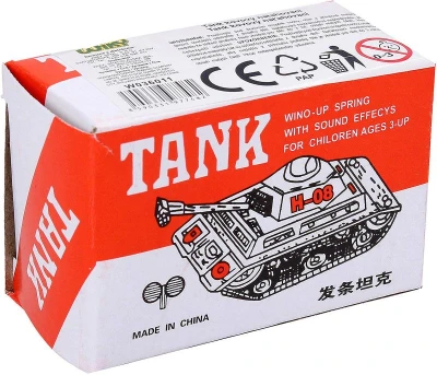 Tank kovový natahovací obrněné retro vozidlo na klíček v krabičce