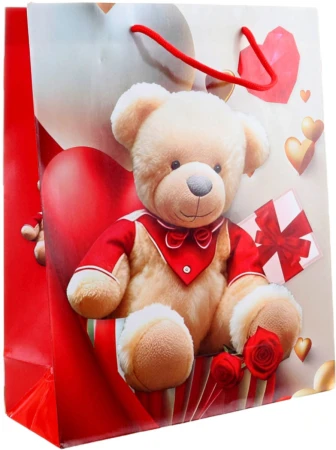 Taška dárková Medvídci srdíčka 26x32x10cm papírová 4 druhy