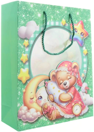 Taška dárková Medvídek pyžámko 26x32x10cm karton+plast 4 druhy