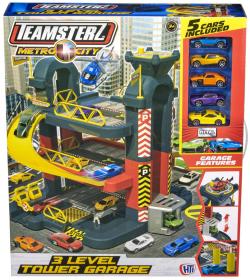 Teamsterz garáž dvoupatrová s výtahem herní set s 5 autíčky kov/plast