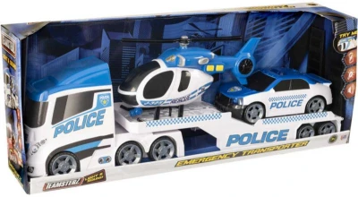 Teamsterz policejní tahač set s autem a vrtulníkem na baterie plast Světlo Zvuk