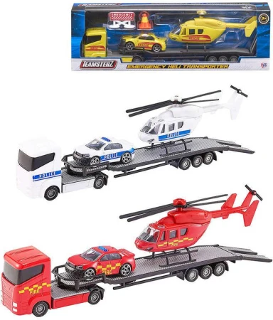 Teamsterz tahač kovový set s helikoptérou a osobním vozem 3 druhy v krabici Teamsterz tahač kovový set s helikoptérou a osobním vozem 3 druhy v krabici
