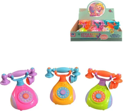 Telefon baby retro barevný 12cm s hudbou na baterie Zvuk 3 barvy Telefon baby retro barevný 12cm s hudbou na baterie Zvuk 3 barvy