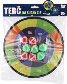 Terč závěsný na suchý zip 27cm set s 8 soft míčky oboustranný v sáčku