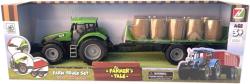 Traktor farmářský na setrvačník s přívěsem s balíky sena 3 barvy plast