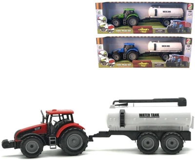 Traktor farmářský na setrvačník s přívěsem s cisternou 3 barvy plast Traktor farmářský na setrvačník s přívěsem s cisternou 3 barvy plast