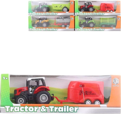 Traktor kovový s přívěsem 23cm 4 druhy v krabici Traktor kovový s přívěsem 23cm 4 druhy v krabici