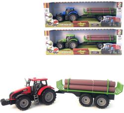 Traktor na setrvačník set s přívěsem s kládami dřeva 3 barvy plast